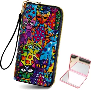 Long Wallet for Women, PU Leather Wristlet Wallet with Zipper Credit Card Holder Pocket Business Travel Wallet