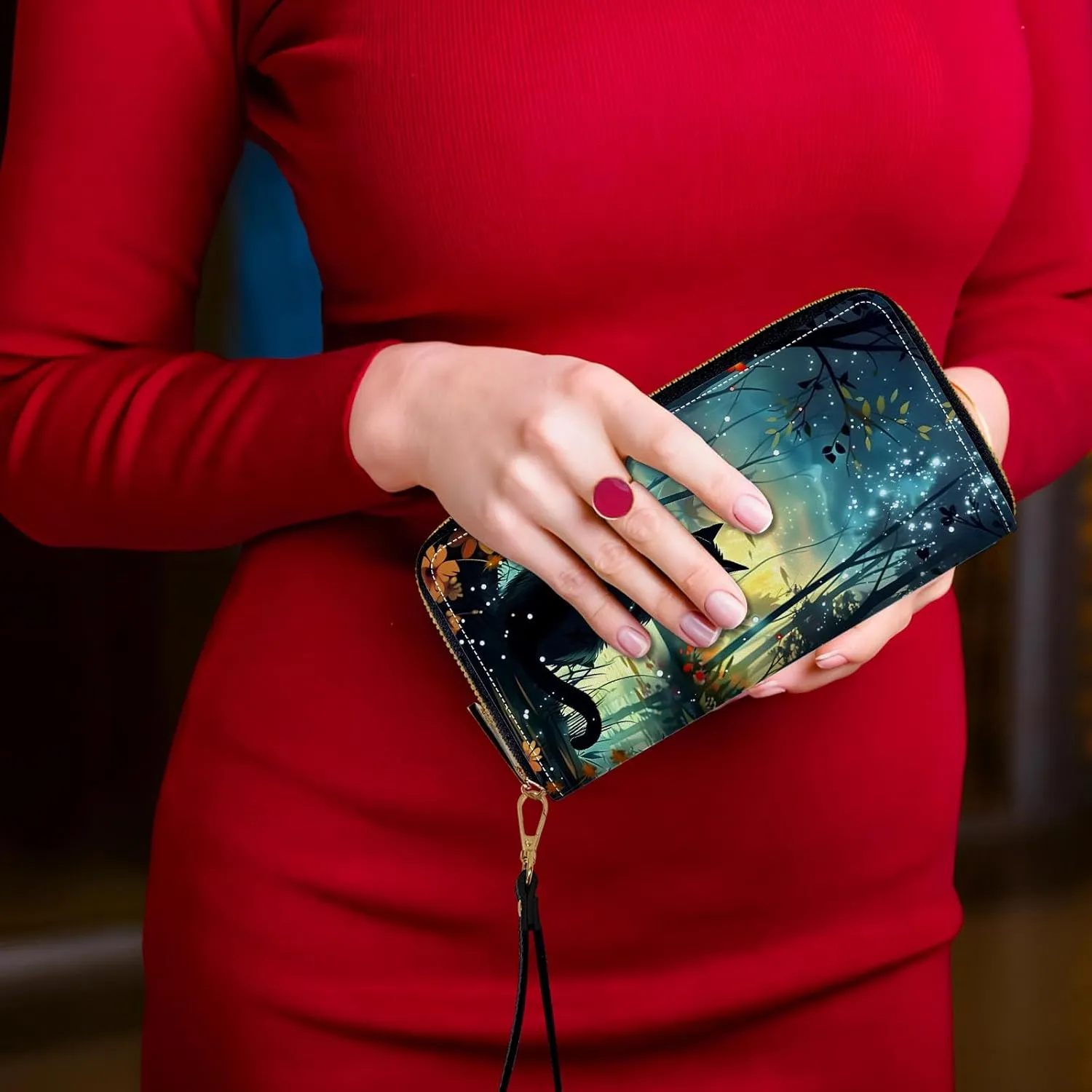 Long Wallet for Women, PU Leather Wristlet Wallet with Zipper Credit Card Holder Pocket Business Travel Wallet