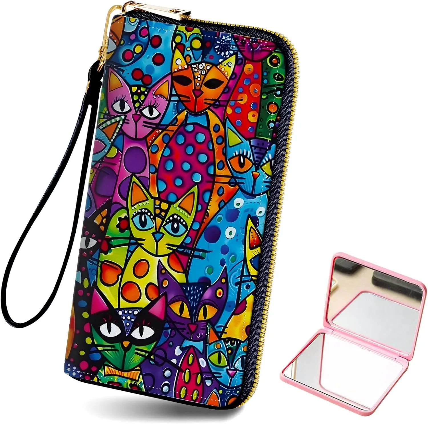 Long Wallet for Women, PU Leather Wristlet Wallet with Zipper Credit Card Holder Pocket Business Travel Wallet