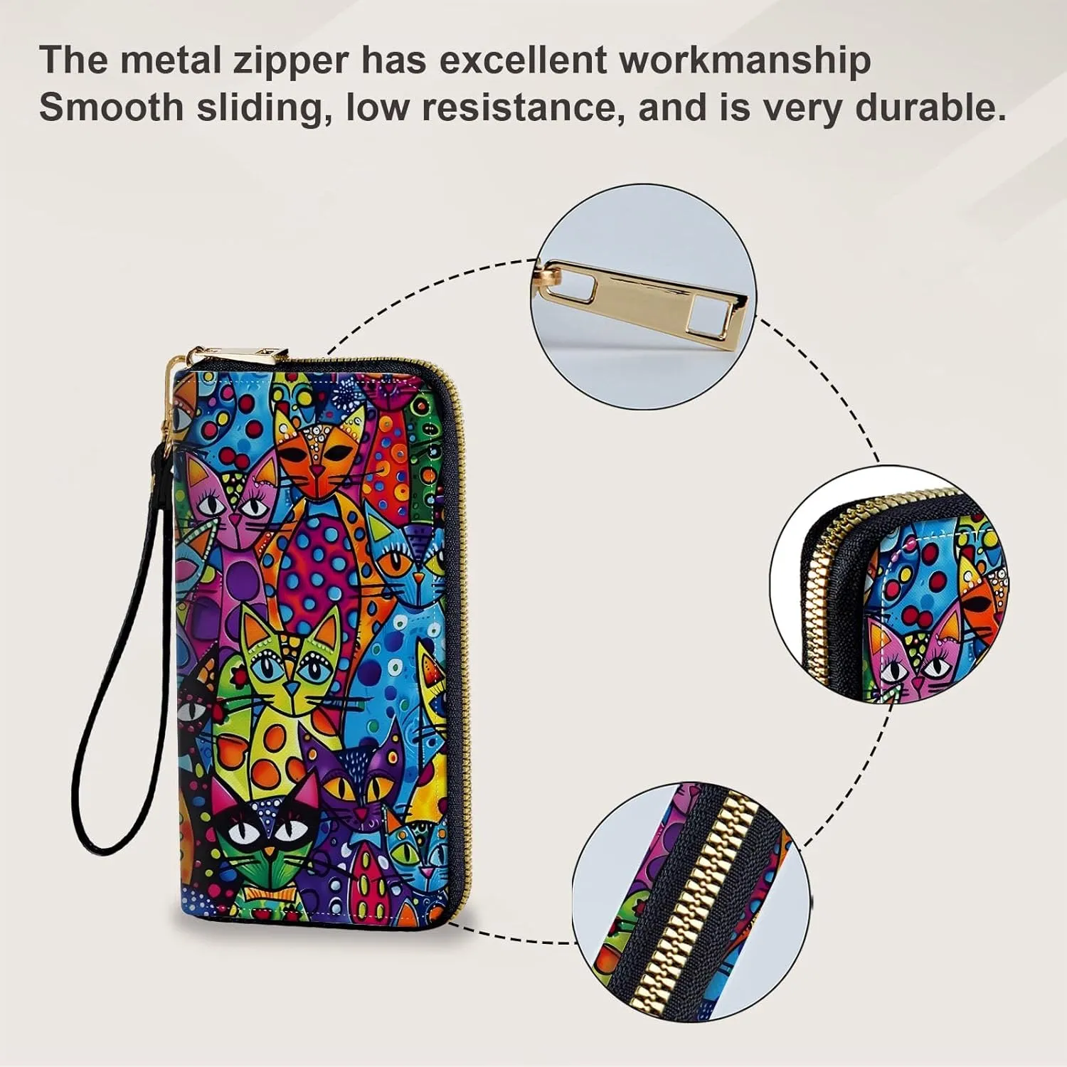 Long Wallet for Women, PU Leather Wristlet Wallet with Zipper Credit Card Holder Pocket Business Travel Wallet