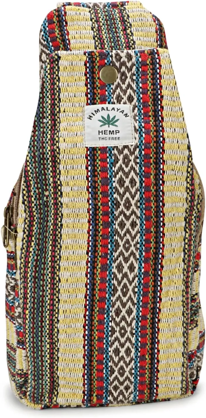 LONGING TO BUY Hemp Sling Backpack - Cross Body Bag - Shoulder Backpack with Adjustable Strap for Men & Women (Multi Yellow-1)