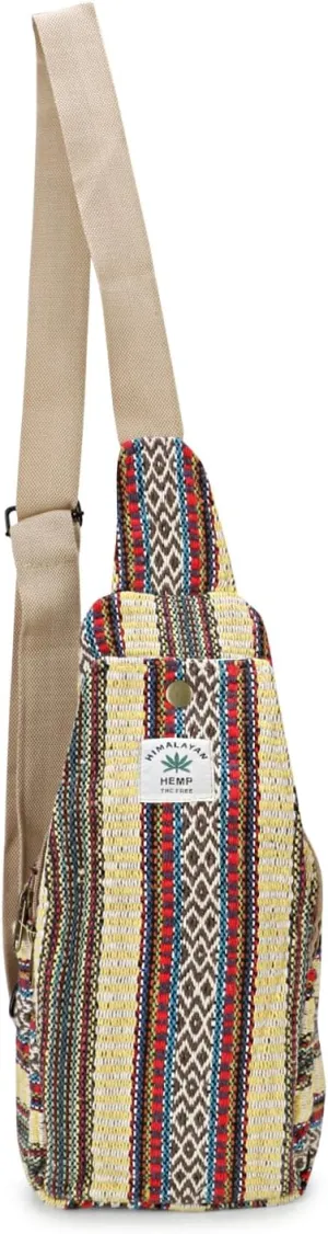 LONGING TO BUY Hemp Sling Backpack - Cross Body Bag - Shoulder Backpack with Adjustable Strap for Men & Women (Multi Yellow-1)