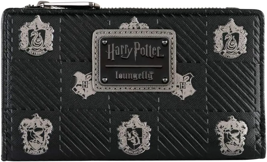Loungefly x Harry Potter Hogwarts Houses Crests Bifold Wallet (Black Multi, One Size)