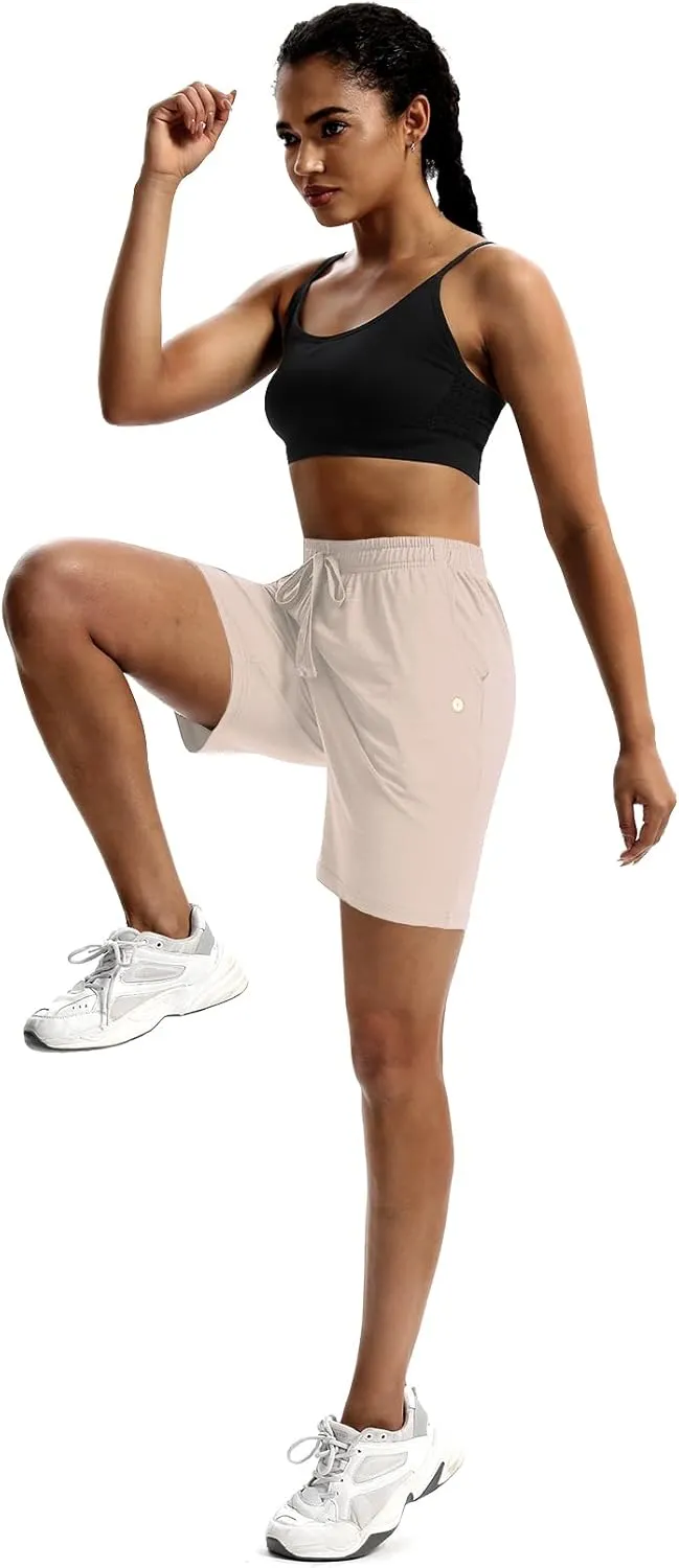 LUCKYCATCUS Women's 7" Bermuda Shorts Jersey Shorts with Pockets Workout Yoga Athletic Long Shorts for Women