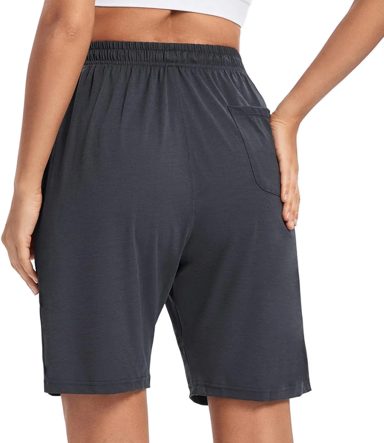 LUCKYCATCUS Women's Bermuda Shorts Jersey Shorts with Pockets Yoga Walking Athletic Long Shorts for Women Knee Length