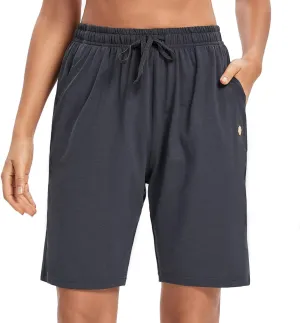 LUCKYCATCUS Women's Bermuda Shorts Jersey Shorts with Pockets Yoga Walking Athletic Long Shorts for Women Knee Length