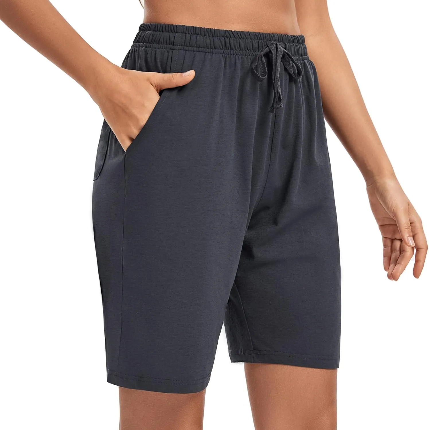 LUCKYCATCUS Women's Bermuda Shorts Jersey Shorts with Pockets Yoga Walking Athletic Long Shorts for Women Knee Length