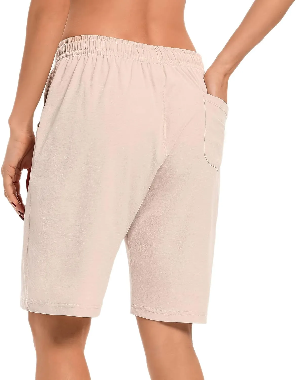 LUCKYCATCUS Women's Bermuda Shorts Jersey Shorts with Pockets Yoga Walking Athletic Long Shorts for Women Knee Length