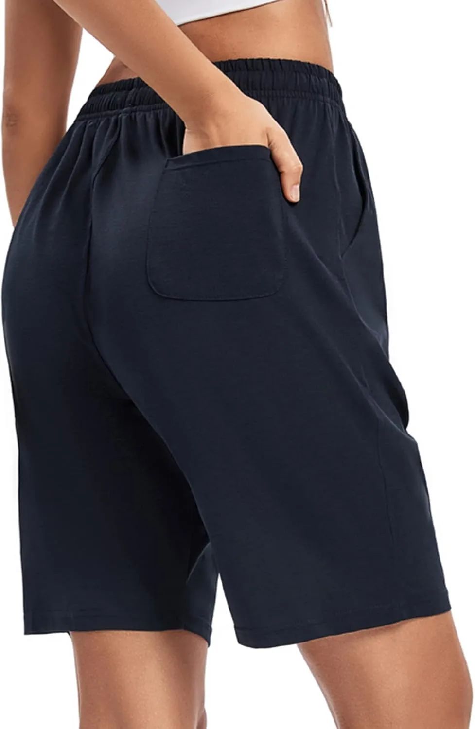 LUCKYCATCUS Women's Bermuda Shorts Jersey Shorts with Pockets Yoga Walking Athletic Long Shorts for Women Knee Length