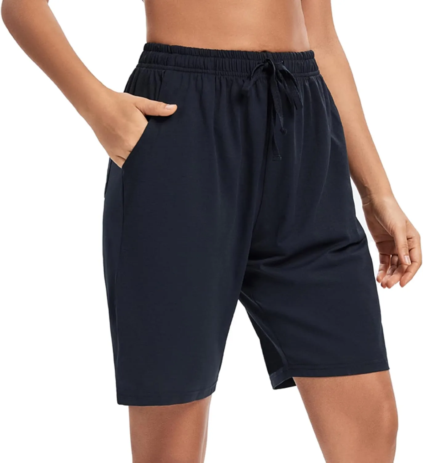 LUCKYCATCUS Women's Bermuda Shorts Jersey Shorts with Pockets Yoga Walking Athletic Long Shorts for Women Knee Length