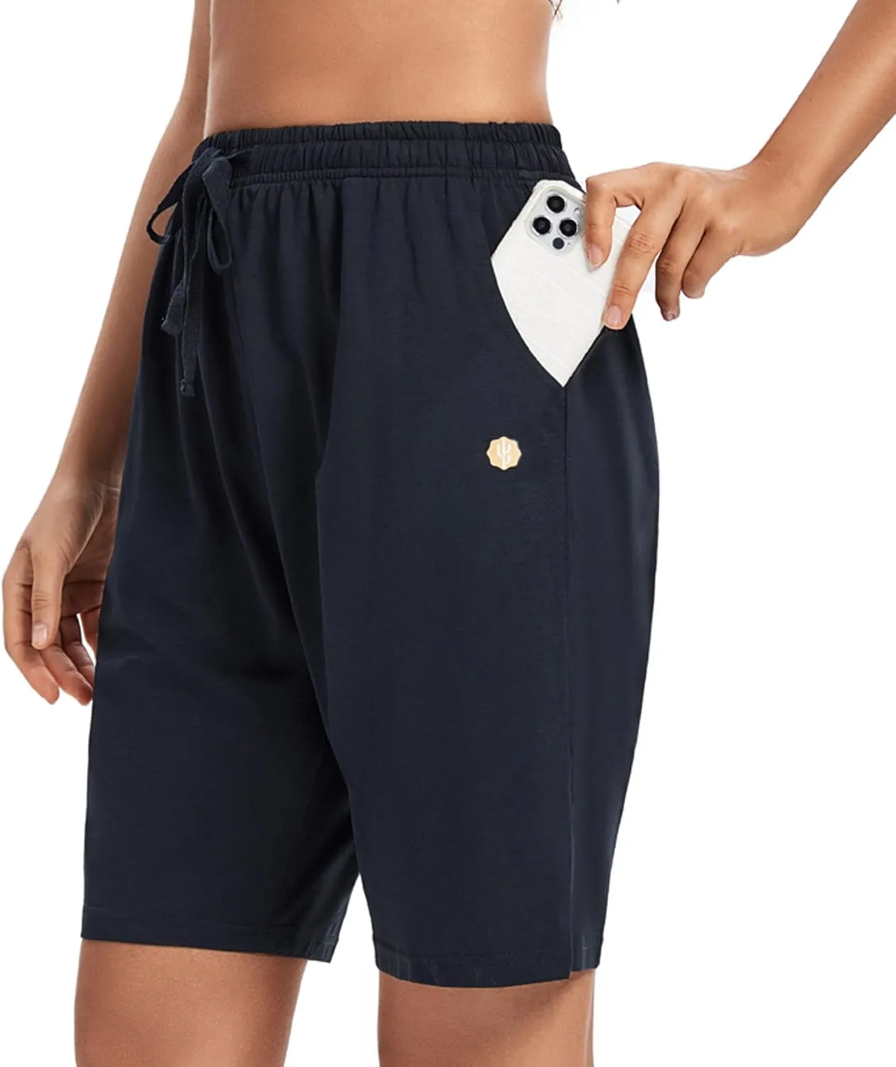 LUCKYCATCUS Women's Bermuda Shorts Jersey Shorts with Pockets Yoga Walking Athletic Long Shorts for Women Knee Length