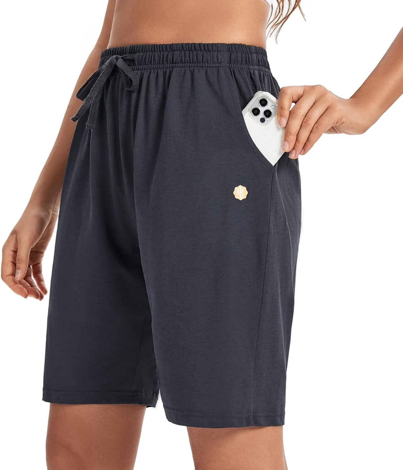 LUCKYCATCUS Women's Bermuda Shorts Jersey Shorts with Pockets Yoga Walking Athletic Long Shorts for Women Knee Length