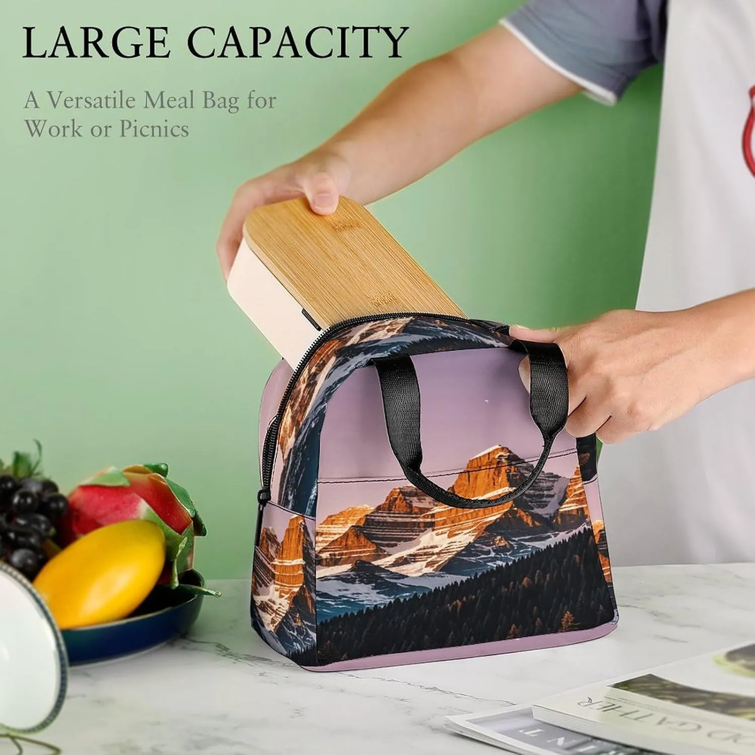 Lunch Bag Reusable Rocky Mountains Lunch Box Insulated Keep Warm Bento Box for Women Men Work Ravel