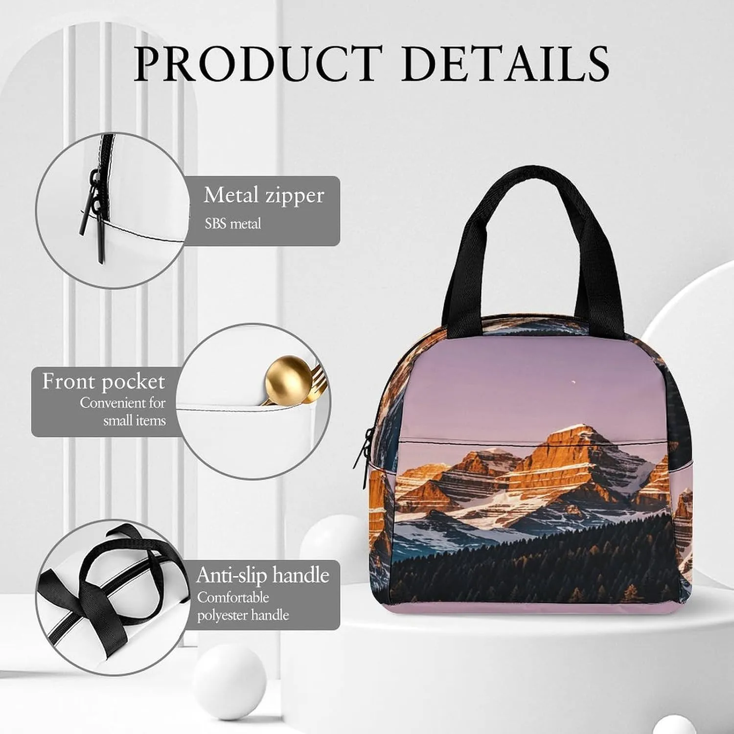 Lunch Bag Reusable Rocky Mountains Lunch Box Insulated Keep Warm Bento Box for Women Men Work Ravel
