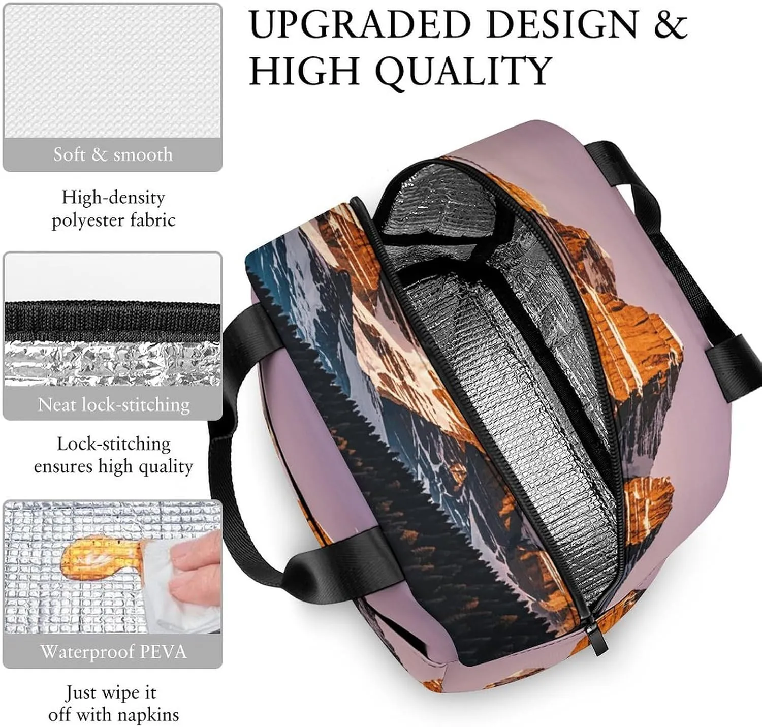 Lunch Bag Reusable Rocky Mountains Lunch Box Insulated Keep Warm Bento Box for Women Men Work Ravel