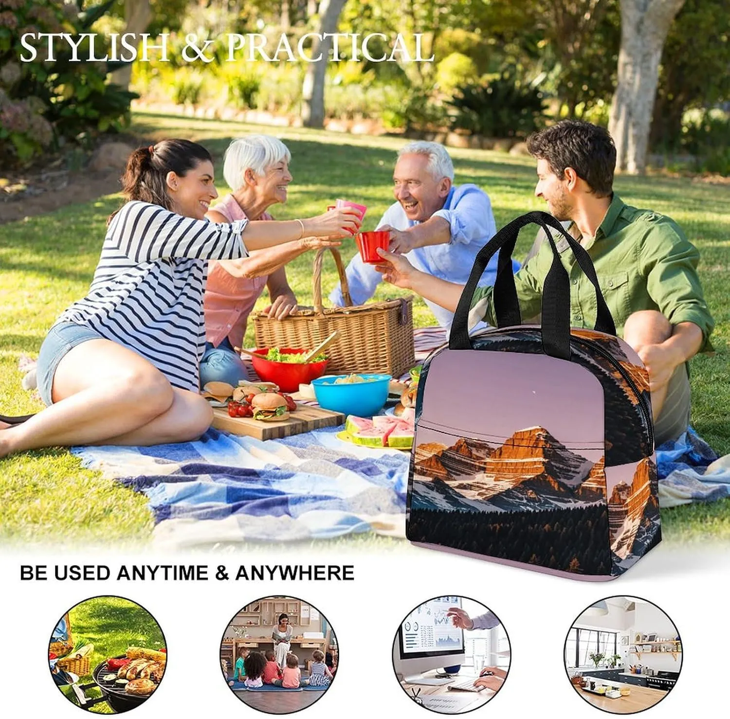 Lunch Bag Reusable Rocky Mountains Lunch Box Insulated Keep Warm Bento Box for Women Men Work Ravel
