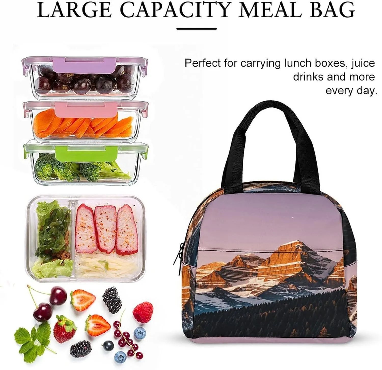 Lunch Bag Reusable Rocky Mountains Lunch Box Insulated Keep Warm Bento Box for Women Men Work Ravel