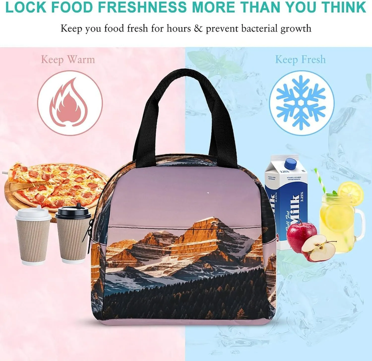Lunch Bag Reusable Rocky Mountains Lunch Box Insulated Keep Warm Bento Box for Women Men Work Ravel