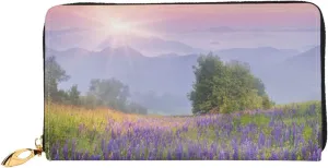 Lupine Flowers On The Meadow Leather Wallet Long Clutch Purse Fashion Wristlet Handbag For Women And Men