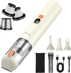 M3 Handheld Vacuum Cordless 15000Pa Powerful Suction, Portable 4-in-1 Car Vacuum Cleaner with LED Display&Light, Multi-Nozzles for Car Interior Home Cleaning, Milk White