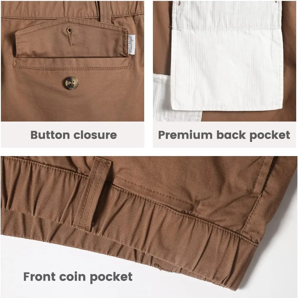 maamgic Men's Classic-fit 7" Cotton Casual Shorts Elastic Waistband with Multi-Pocket Daily Wear Walking Summer Outfit