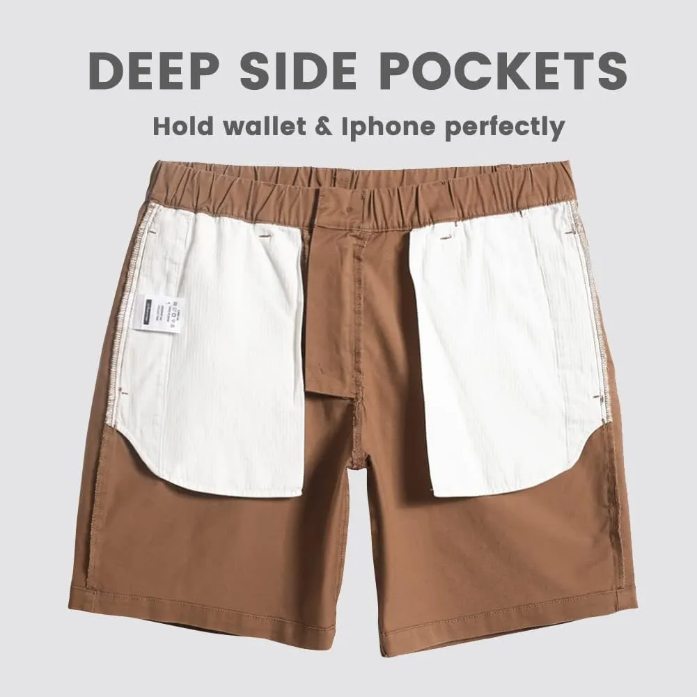 maamgic Men's Classic-fit 7" Cotton Casual Shorts Elastic Waistband with Multi-Pocket Daily Wear Walking Summer Outfit