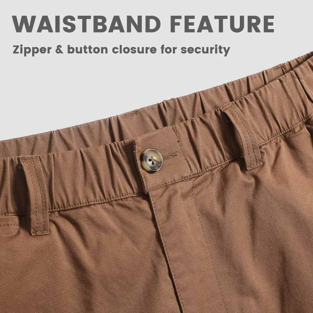 maamgic Men's Classic-fit 7" Cotton Casual Shorts Elastic Waistband with Multi-Pocket Daily Wear Walking Summer Outfit
