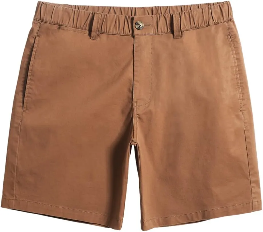 maamgic Men's Classic-fit 7" Cotton Casual Shorts Elastic Waistband with Multi-Pocket Daily Wear Walking Summer Outfit