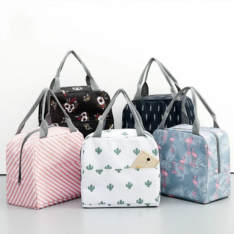 MACROUPTA Canvas Pattern Insulated Cooler Lunch Box Bag
