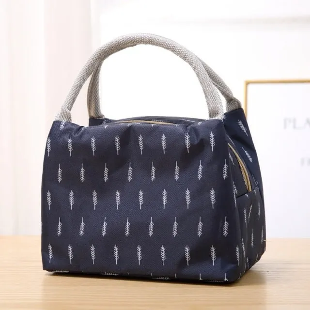 MACROUPTA Canvas Pattern Insulated Cooler Lunch Box Bag