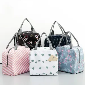 MACROUPTA Canvas Pattern Insulated Cooler Lunch Box Bag
