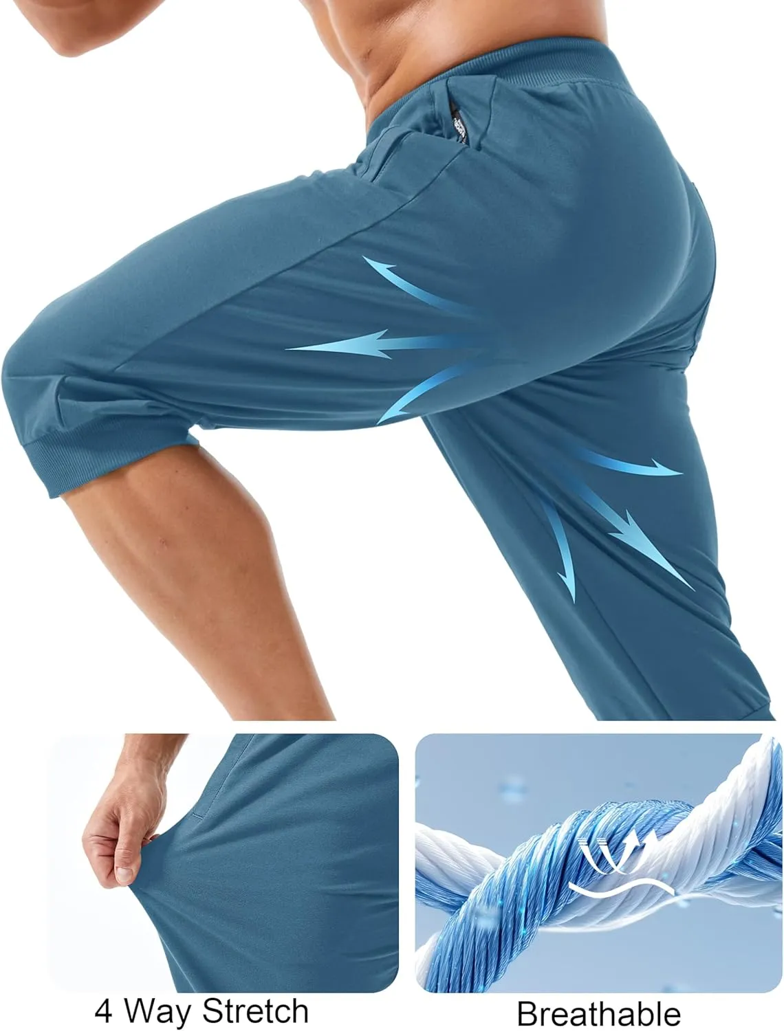 MAGCOMSEN Men's 3/4 Joggers Capri Pants with Zipper Pockets Slim Fit Training Running Workout Capri Joggers