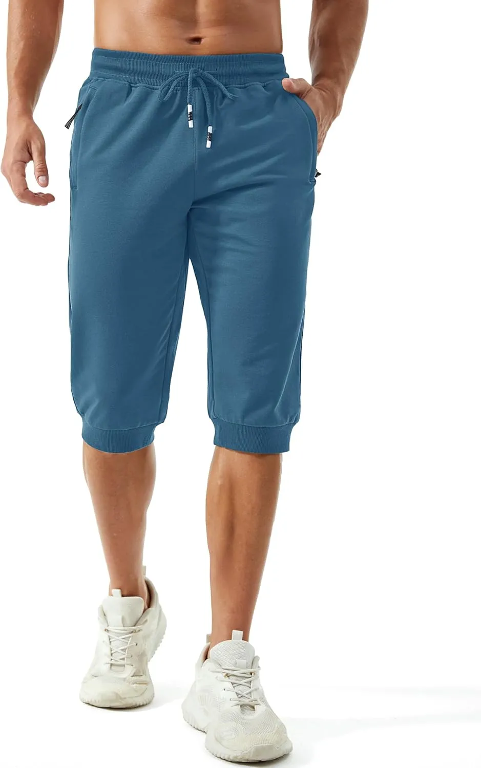 MAGCOMSEN Men's 3/4 Joggers Capri Pants with Zipper Pockets Slim Fit Training Running Workout Capri Joggers