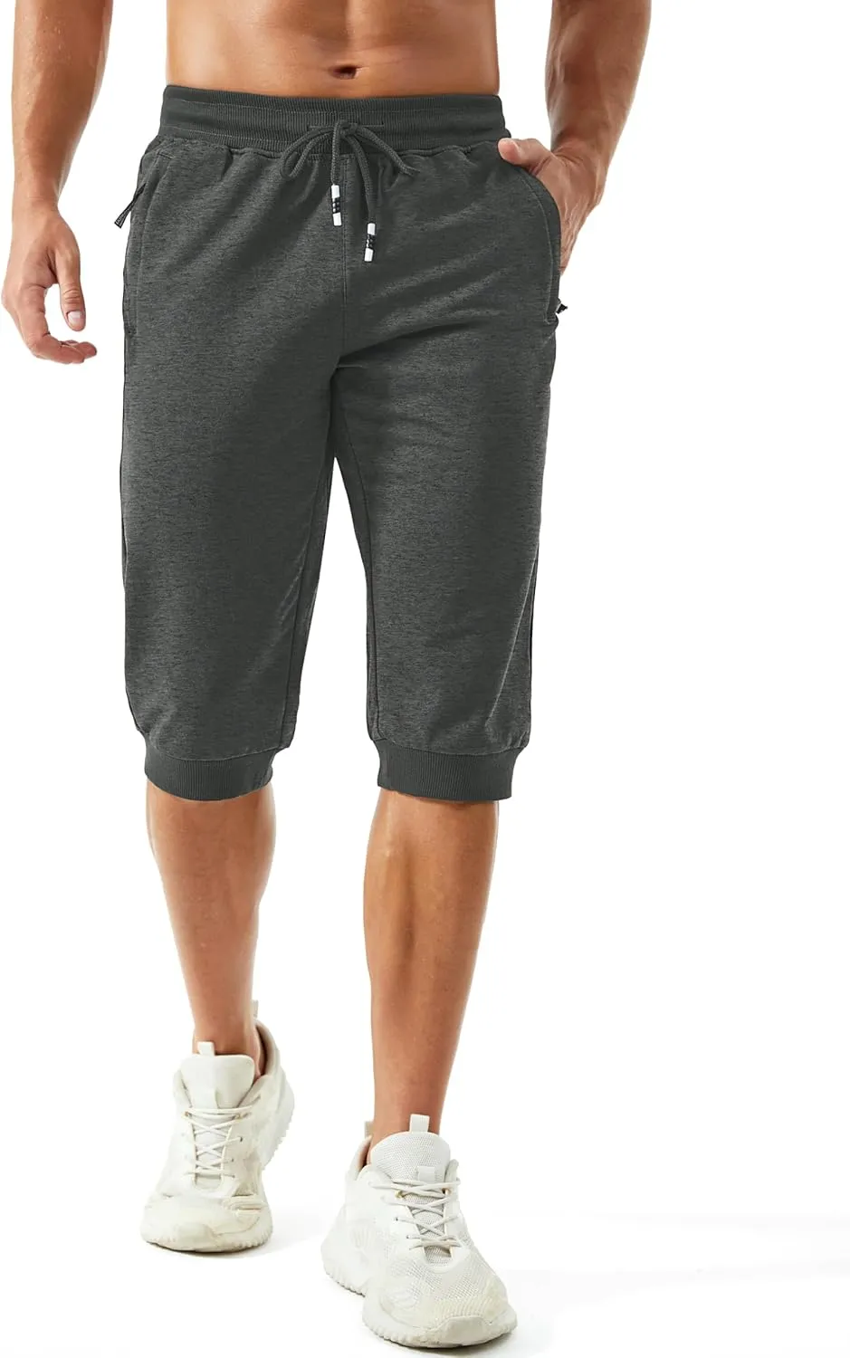 MAGCOMSEN Men's 3/4 Joggers Capri Pants with Zipper Pockets Slim Fit Training Running Workout Capri Joggers