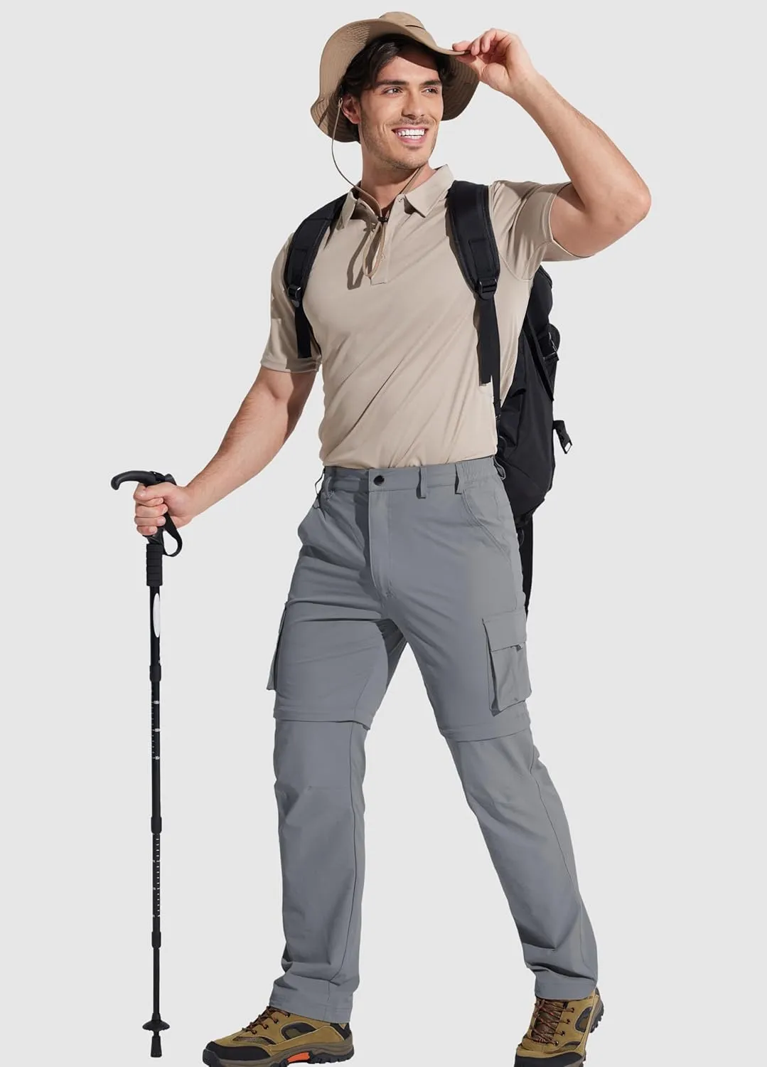 MAGCOMSEN Mens Hiking Convertible Pants 5 Pockets Zip Off Lightweight Water Resistant Quick Dry Side Elastic Travel Pant