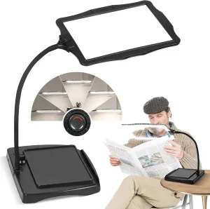 Magnifying Glass with Light and Stand 50 Ultra-Bright LEDs Full Page Table Magnifying Glass with Light Horizontal and Vertical Screen with 360° Flexible Gooseneck for Reading Crafts Sewing Repairs