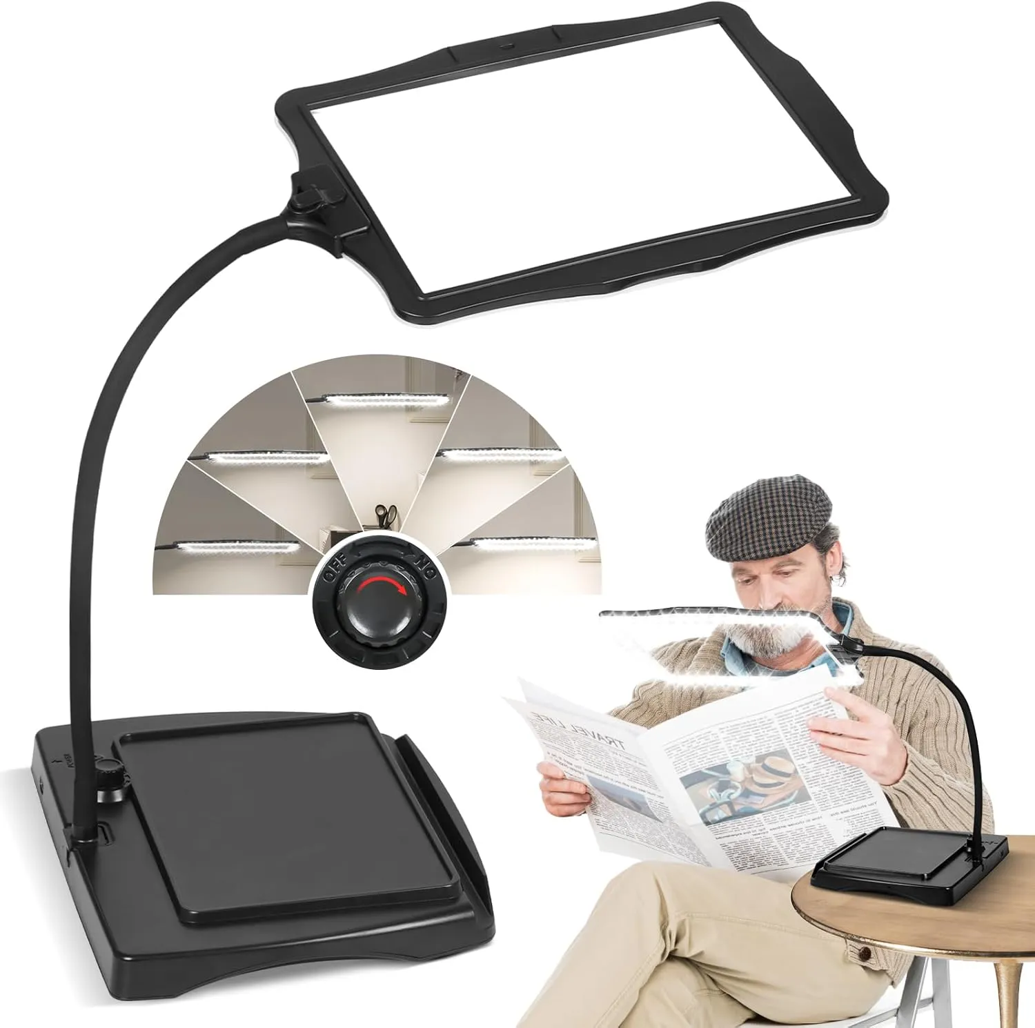 Magnifying Glass with Light and Stand 50 Ultra-Bright LEDs Full Page Table Magnifying Glass with Light Horizontal and Vertical Screen with 360° Flexible Gooseneck for Reading Crafts Sewing Repairs