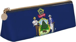 Maine State Flag print Triangle leather stationery storage bag, portable makeup bag, daily small item storage