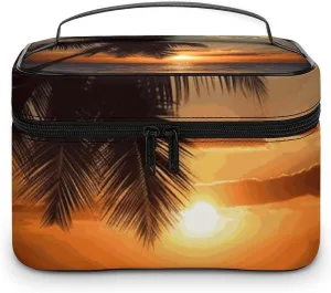 Makeup Bag Storage Bag Sunset Palm Tree Printed Toiletry Bag Portable Travel Makeup Bag with Handle