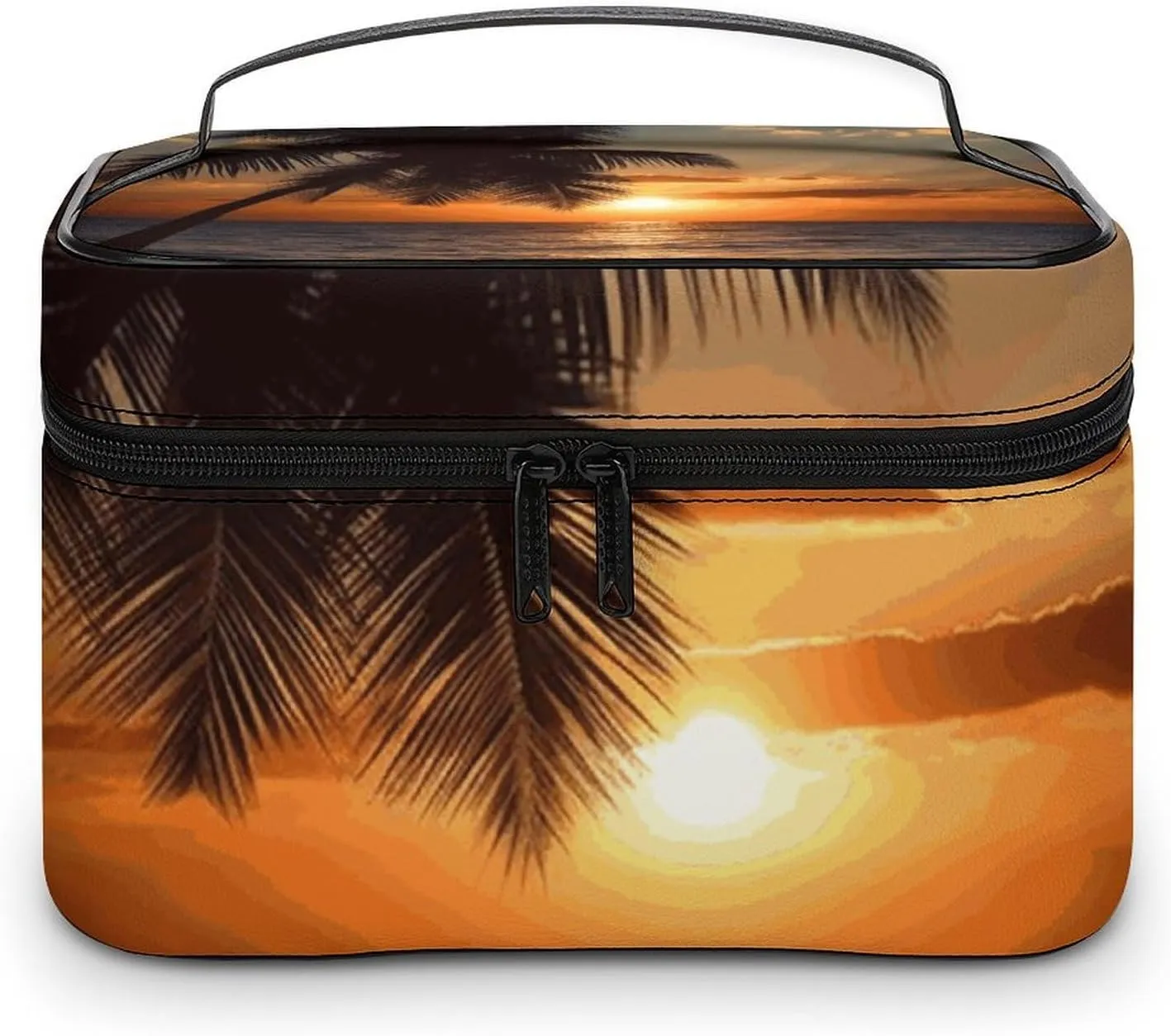 Makeup Bag Storage Bag Sunset Palm Tree Printed Toiletry Bag Portable Travel Makeup Bag with Handle