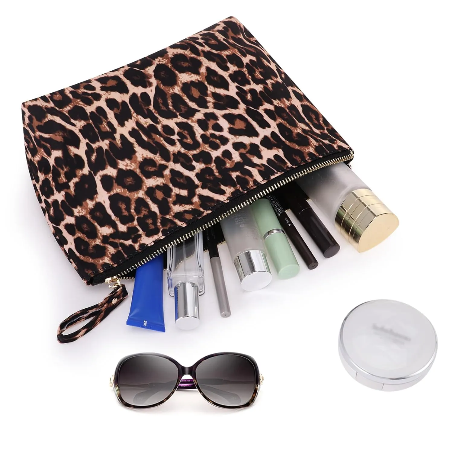 Makeup Bags for Purse Zipper Cosmetic Pouch Large Travel Make Up Organizer Tool Pouch for Women, Leopard