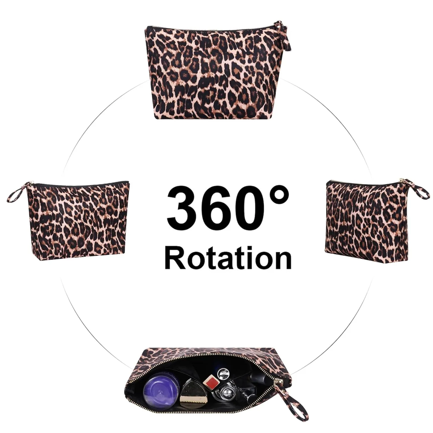 Makeup Bags for Purse Zipper Cosmetic Pouch Large Travel Make Up Organizer Tool Pouch for Women, Leopard