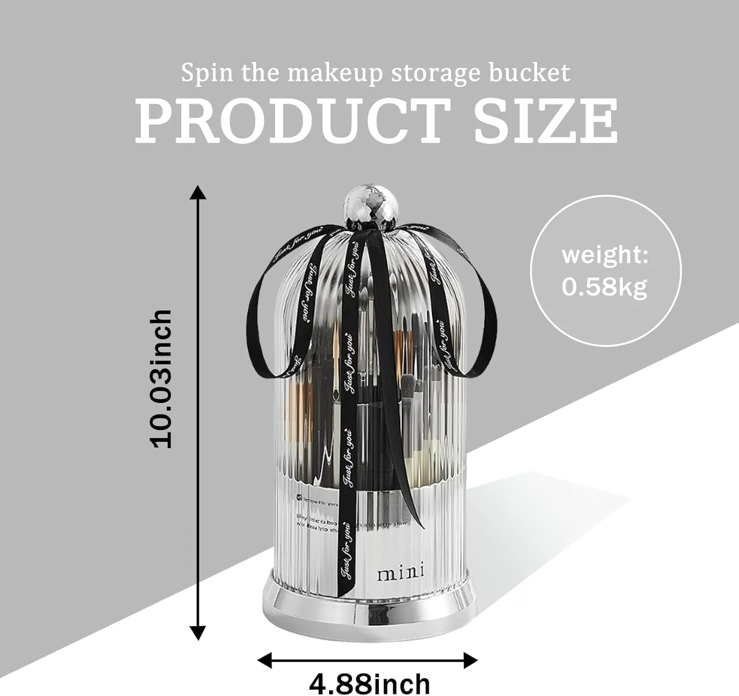 Makeup Brush Holder with Lid, 360° Rotating Multifunction Clear Dustproof Skincare Cosmetic Tools Storage Organizer for Vanity Desktop Bathroom Countertop (Black)