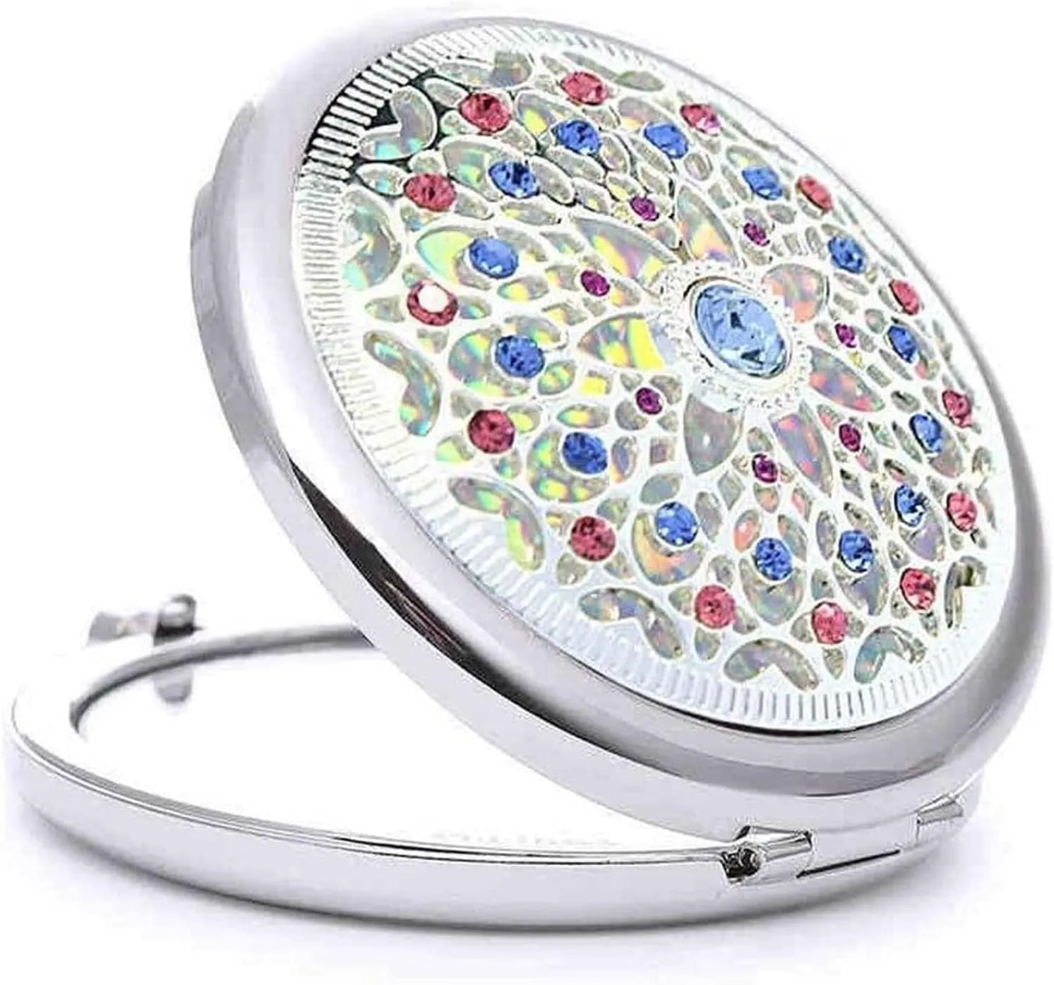 Makeup Mirror, PorAKALNNB Crystal Diamond Folding Portable Small Mirror Valentine's Day