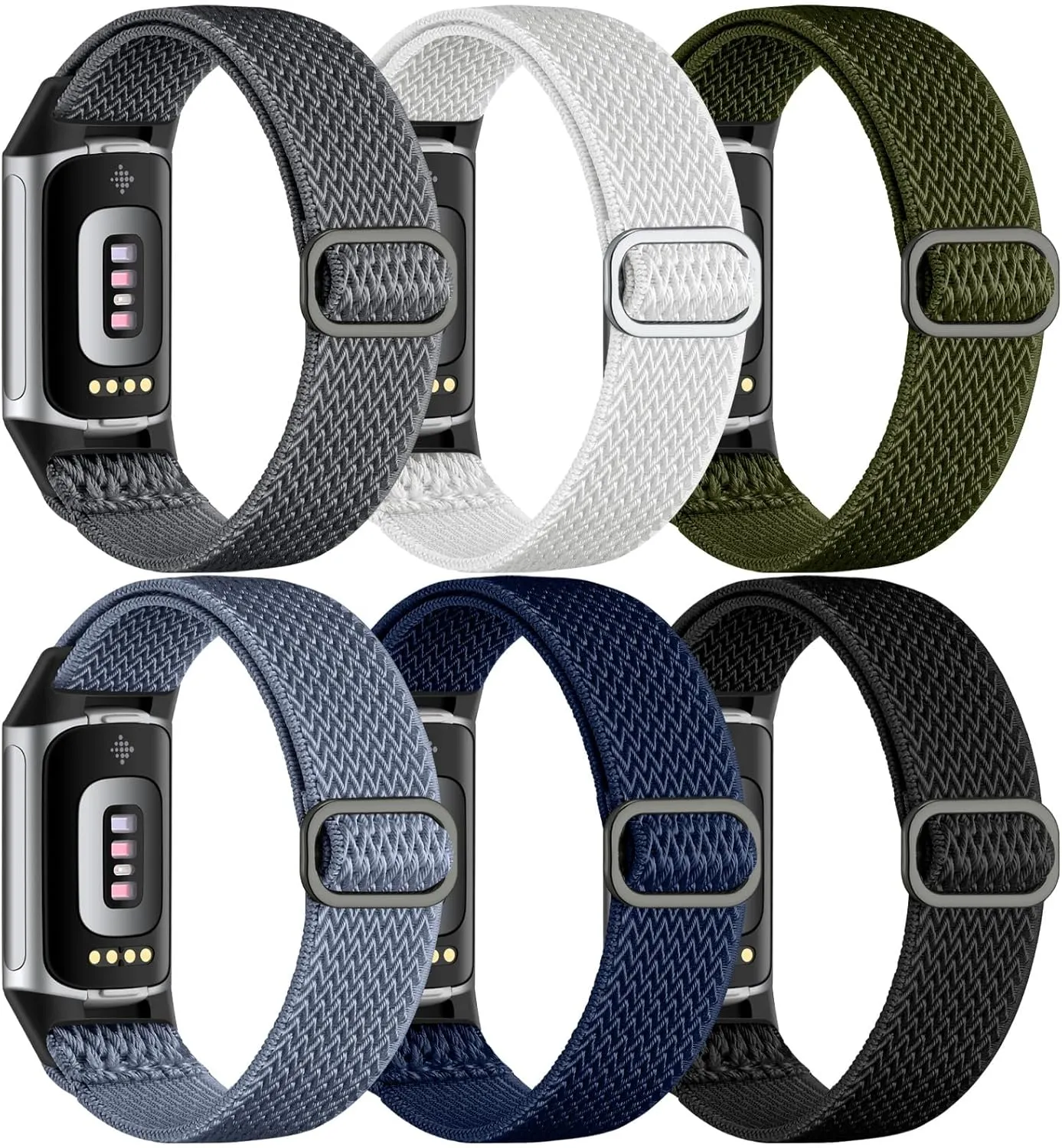 Maledan Compatible with Fitbit Charge 5 Bands/Fitbit Charge 6 Bands Men Women, Soft Adjustable Elastic Nylon Waven Strap Replacement Band for Fitbit Charge 6/Fitbit Charge 5 Fitness Tracker, 6 Pack