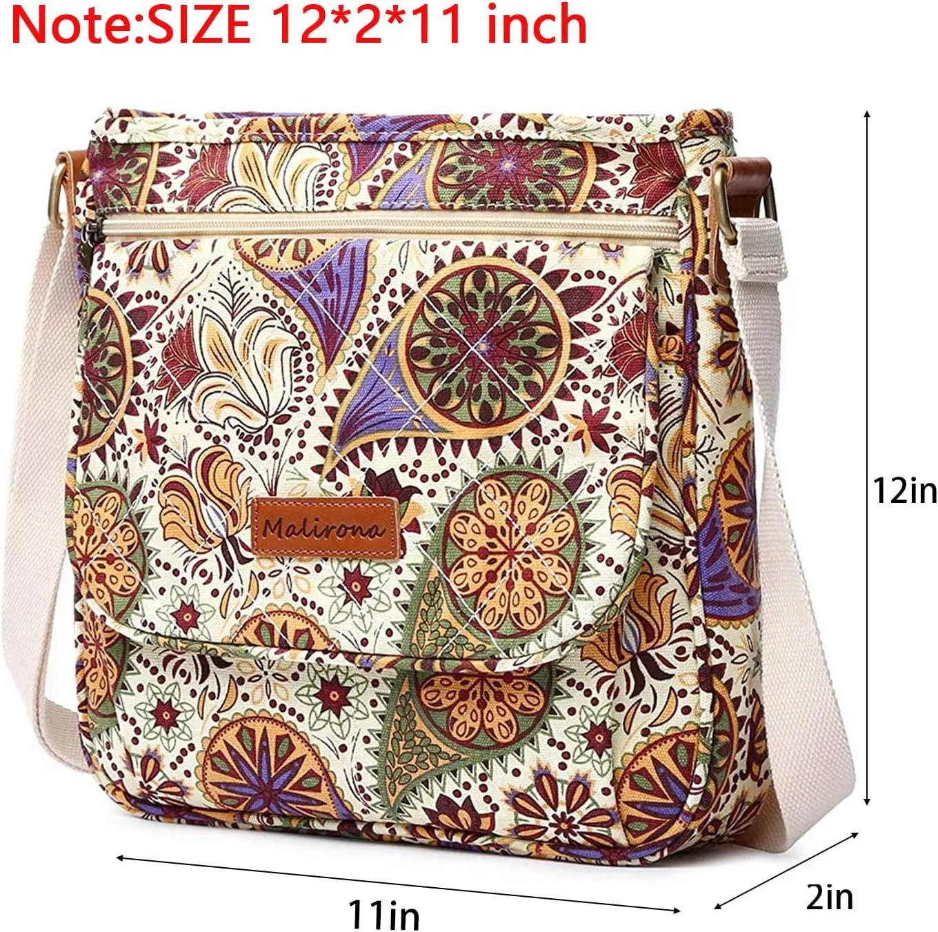 Malirona Women 's Durable Floral Crossbody Bag Canvas Messenger Handbag Multi Pocket Travel Satchel Purse