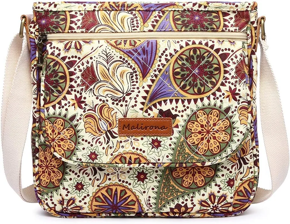 Malirona Women 's Durable Floral Crossbody Bag Canvas Messenger Handbag Multi Pocket Travel Satchel Purse