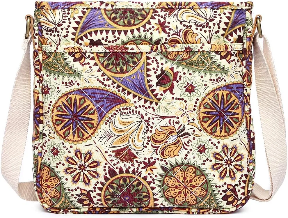 Malirona Women 's Durable Floral Crossbody Bag Canvas Messenger Handbag Multi Pocket Travel Satchel Purse