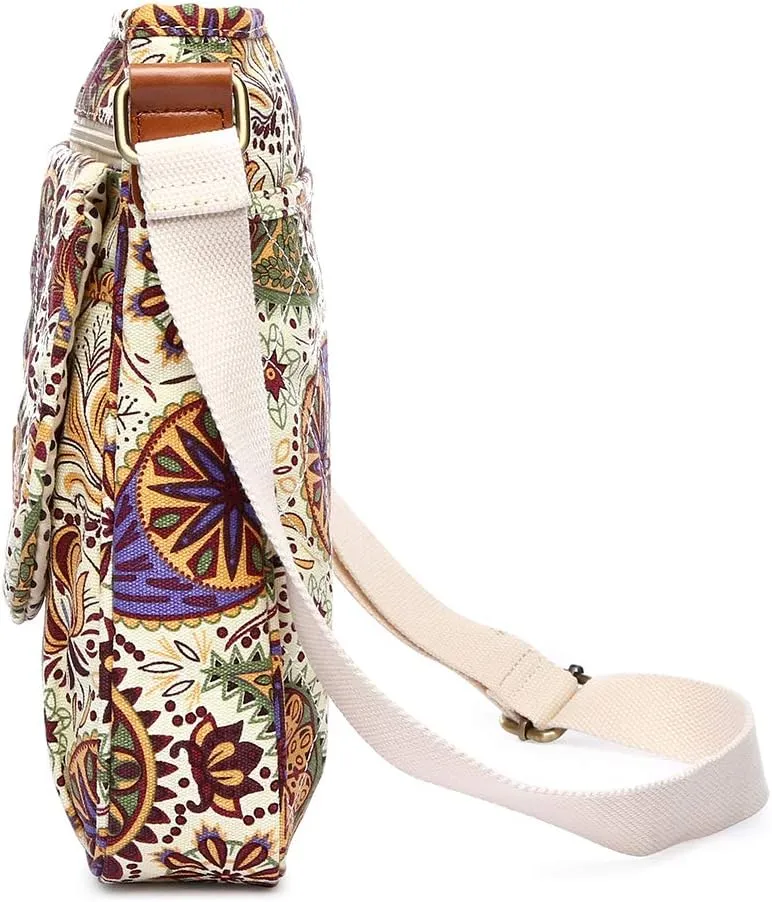 Malirona Women 's Durable Floral Crossbody Bag Canvas Messenger Handbag Multi Pocket Travel Satchel Purse