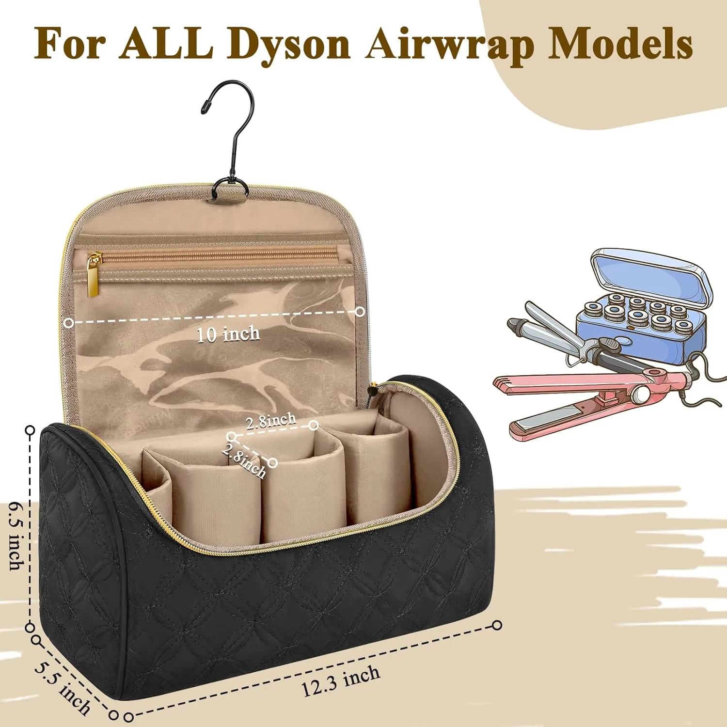 Mancro Travel Storage Case Organizer fit for Dyson Airwrap, Hair Dryer, 4 Curling Barrels, 2 Smoothing Brushes, Volumizing Brush, Lightweight Travel Carrying Case for Hair Curler Accessories, Black